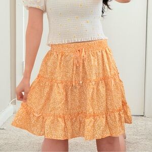 #012 | Floral Boho Tiered Mini Skirt | Yellow | S/M | Banded Waist